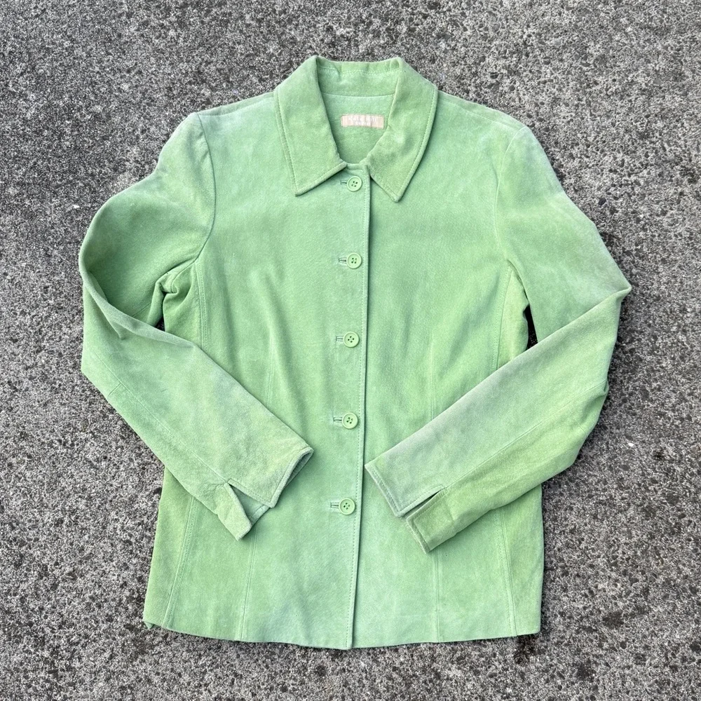 Kate Hill Green Suede Leather Jacket | Genuine Leather | Size S/M